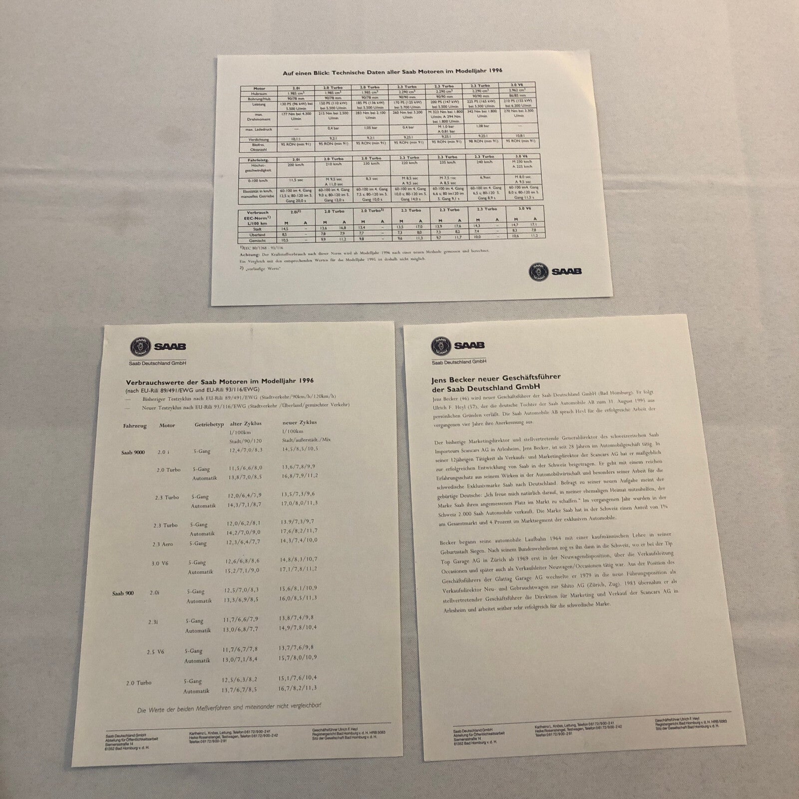 1996 Saab Car Press Kit 9000 900 Convertible Turbo GERMAN Market