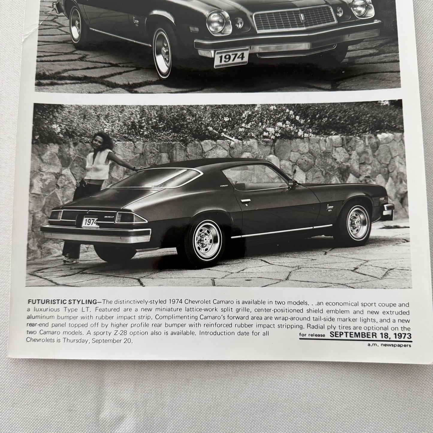 1974 Chevrolet Camaro Factory Press Publicity Photo Photograph Vintage