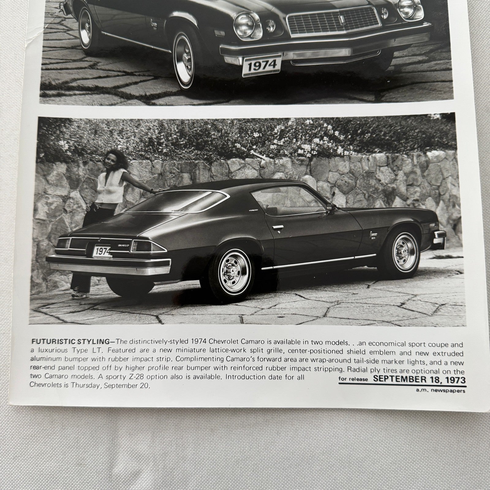1974 Chevrolet Camaro Factory Press Publicity Photo Photograph Vintage