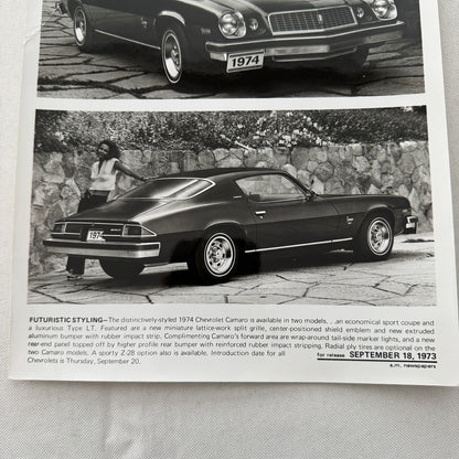 1974 Chevrolet Camaro Factory Press Publicity Photo Photograph Vintage