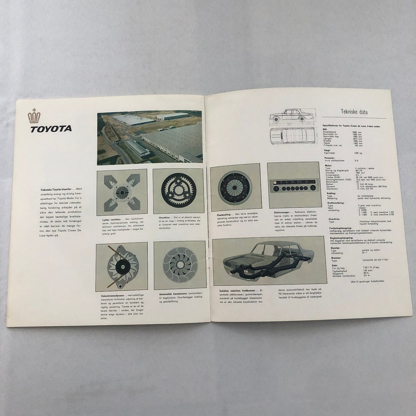 Vintage Toyota Crown Deluxe Car Sales Brochure Catalog DANISH TEXT