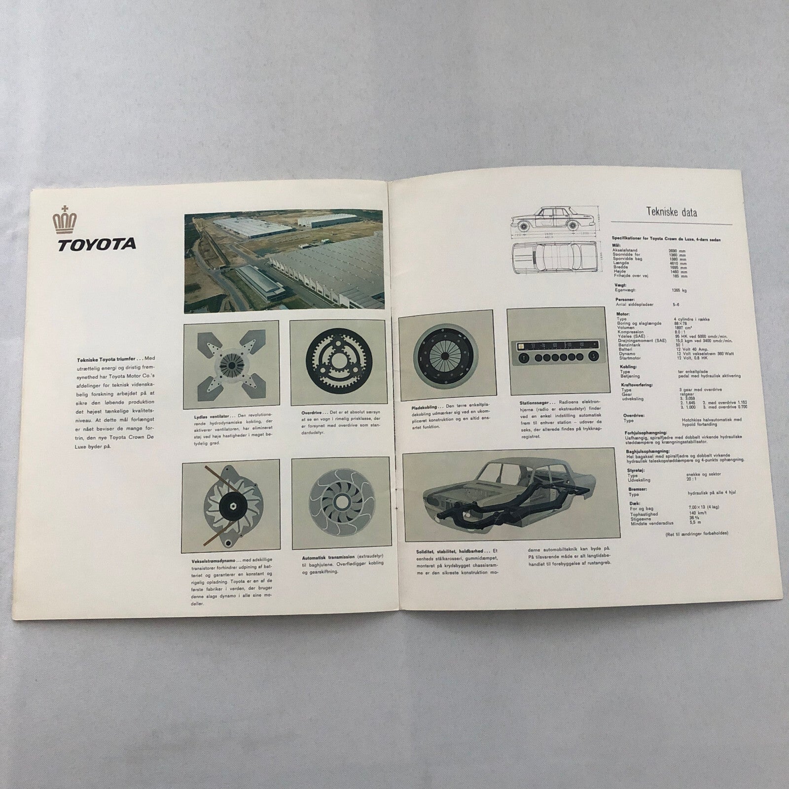 Vintage Toyota Crown Deluxe Car Sales Brochure Catalog DANISH TEXT