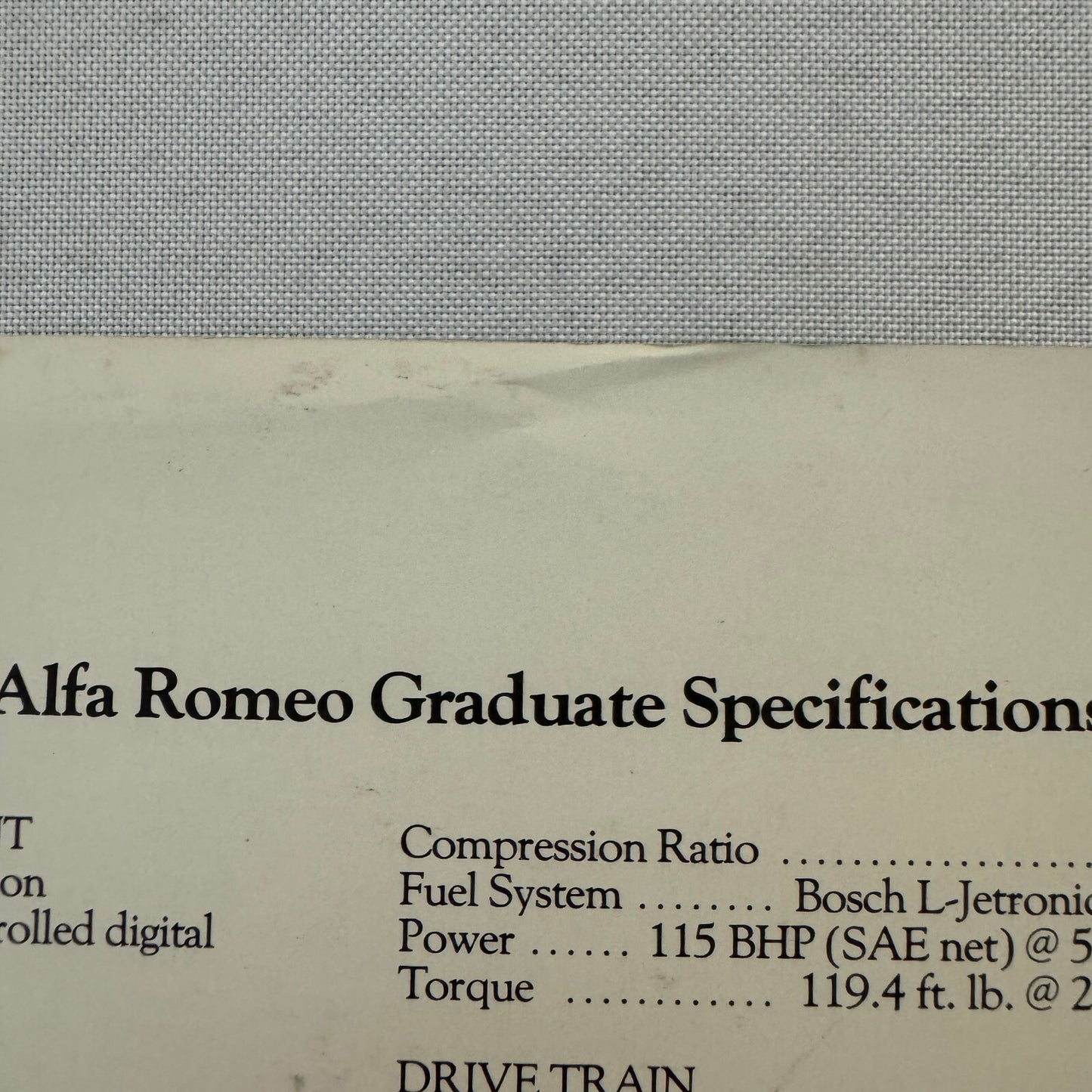 1985 Alfa Romeo Graduate Convertible Sales Sheet Brochure Advertising