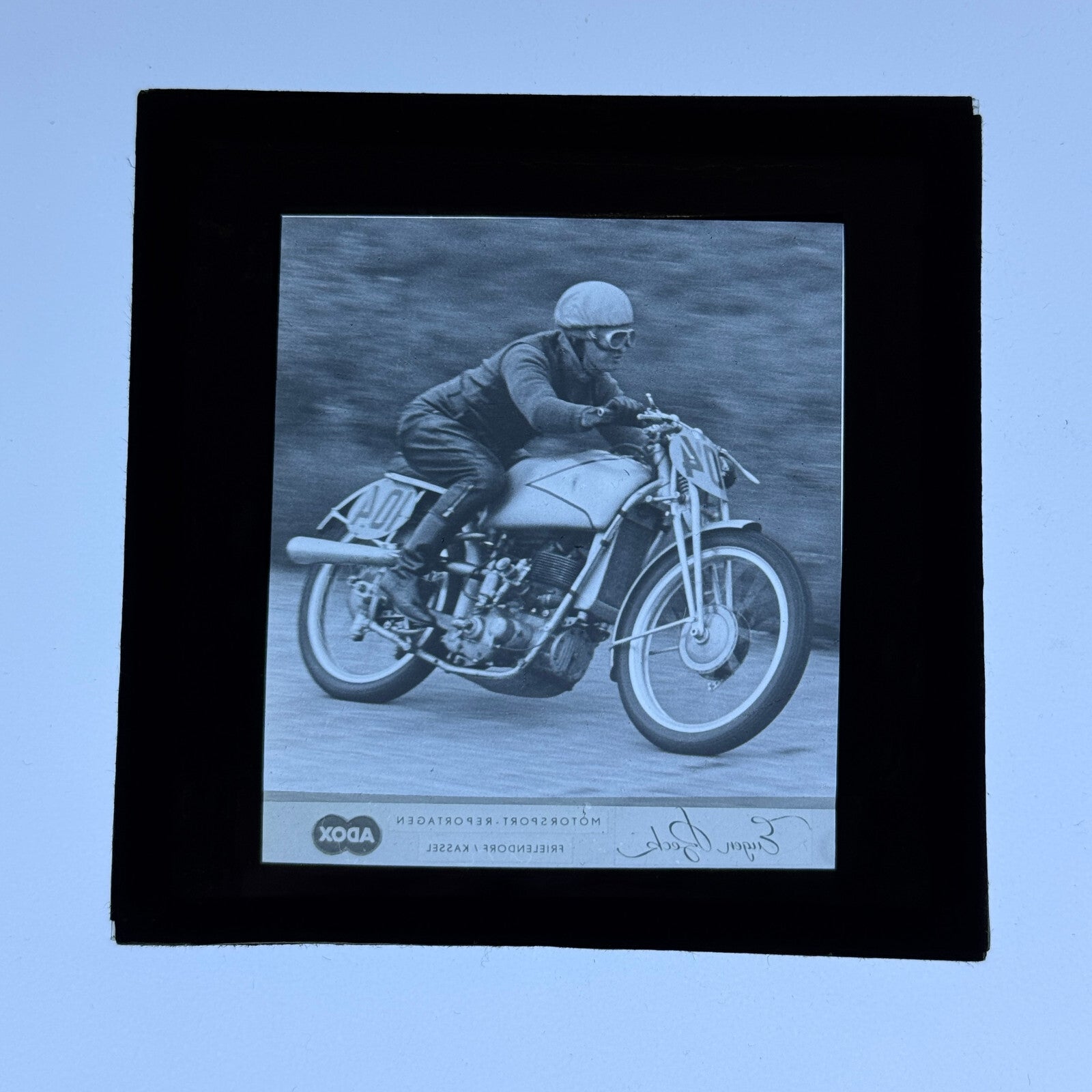 Antique Glass Plate Lantern Slide Motorcycle Racing Karl Lottes DKW German Bike