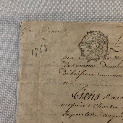 Antique Hand Written French Document Dated 1763 Beautiful Early Letter