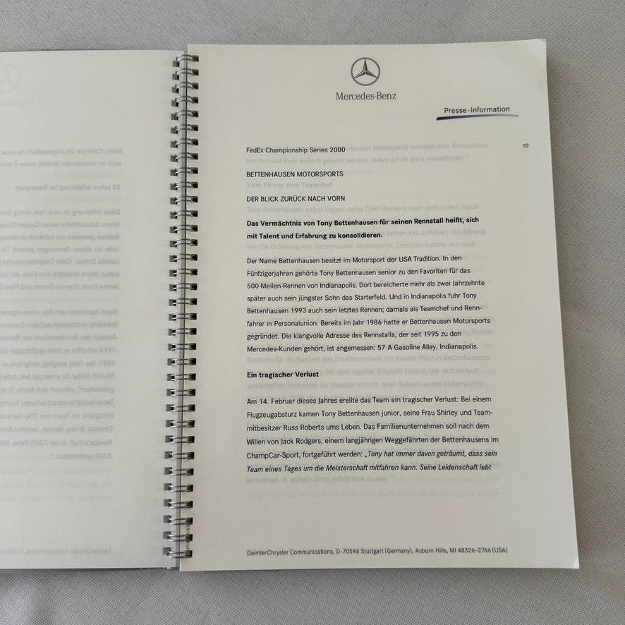 2000 Mercedes Benz Marlboro CART Racing Press Kit Tony Kanaan Michel Jourdain