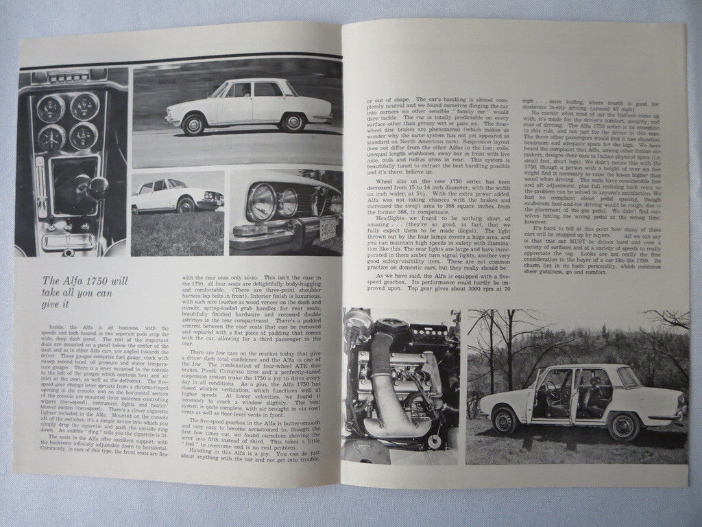Vintage Alfa Romeo 1750 Track & Traffic Road Test Article Sales Brochure 