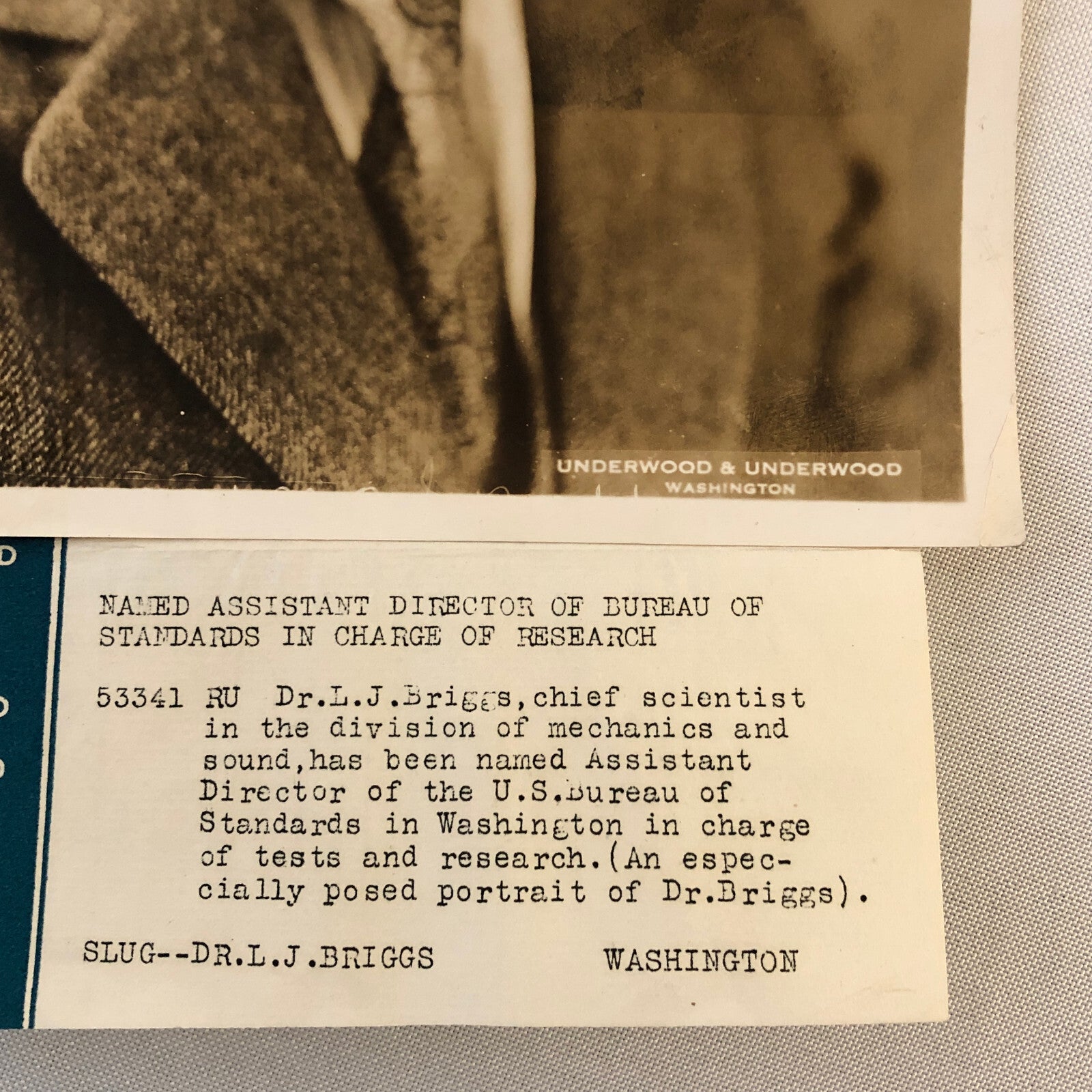 Press Photograph Photo Scientist Director Bureau of Standards LJ Briggs Portrait