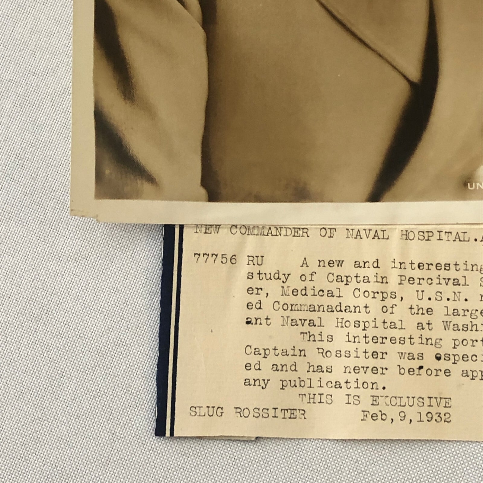 Press Photo Photograph Navy Hospital Captain Percival Rossiter Washington 1932