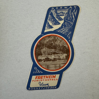 Vintage Hotel Travel Luggage Label Frentheim Hotel Norway Sognefjorden