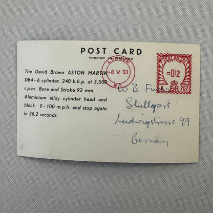 David Brown Aston Martin Car Vintage Postcard Post Card