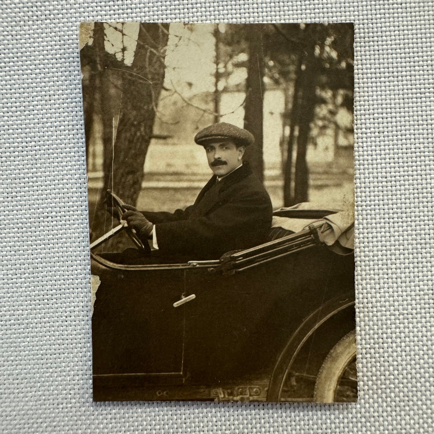 Vintage Photograph Photo Print Man in Early Automobile Car Motorist Driver