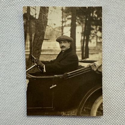 Vintage Photograph Photo Print Man in Early Automobile Car Motorist Driver
