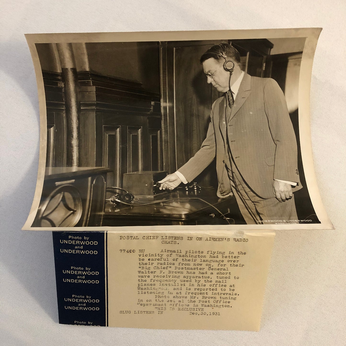 Press Photograph Photo Postmaster General Air Mail Plane Radio 1931