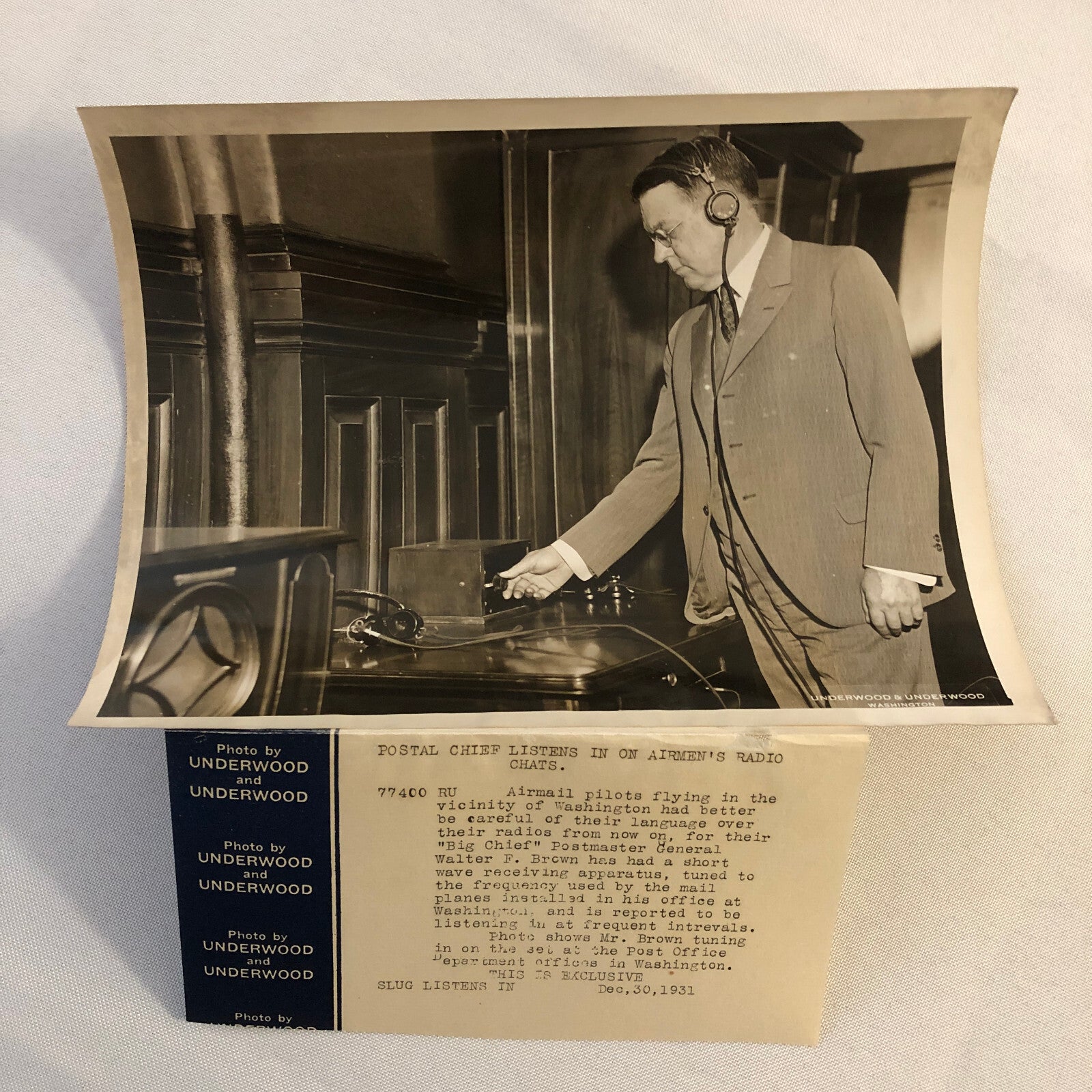 Press Photograph Photo Postmaster General Air Mail Plane Radio 1931