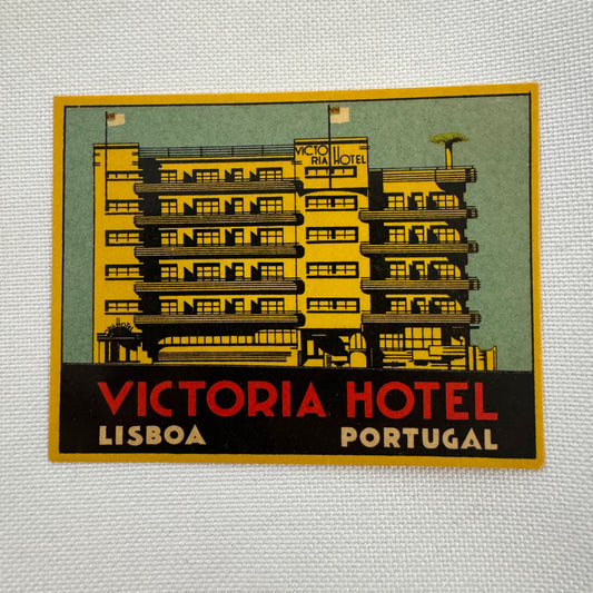 Vintage Travel Luggage Label Victoria Hotel Lisboa Portugal Portuguese
