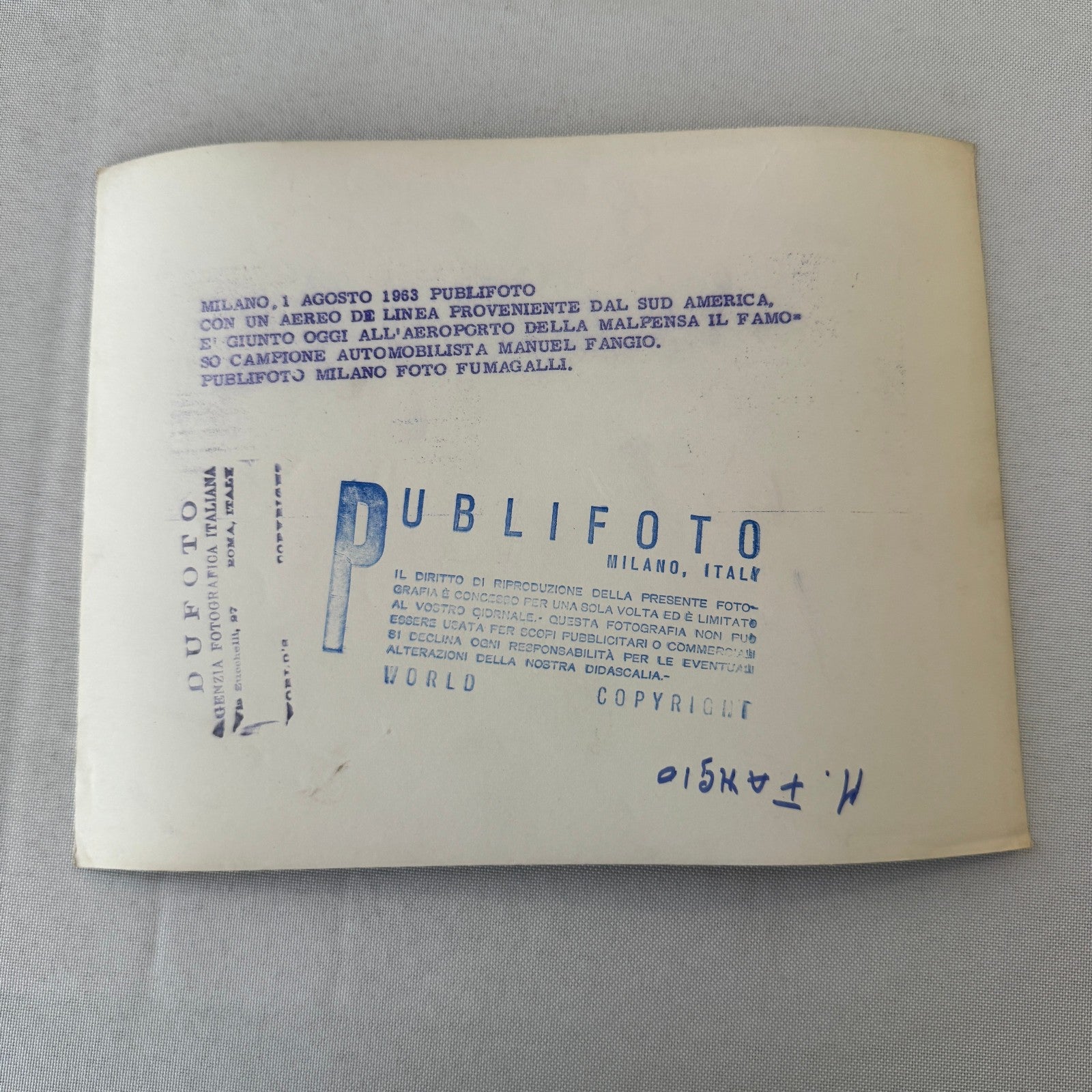 Juan Manuel Fangio Racing Driver Press Photo Photograph Vintage 1963
