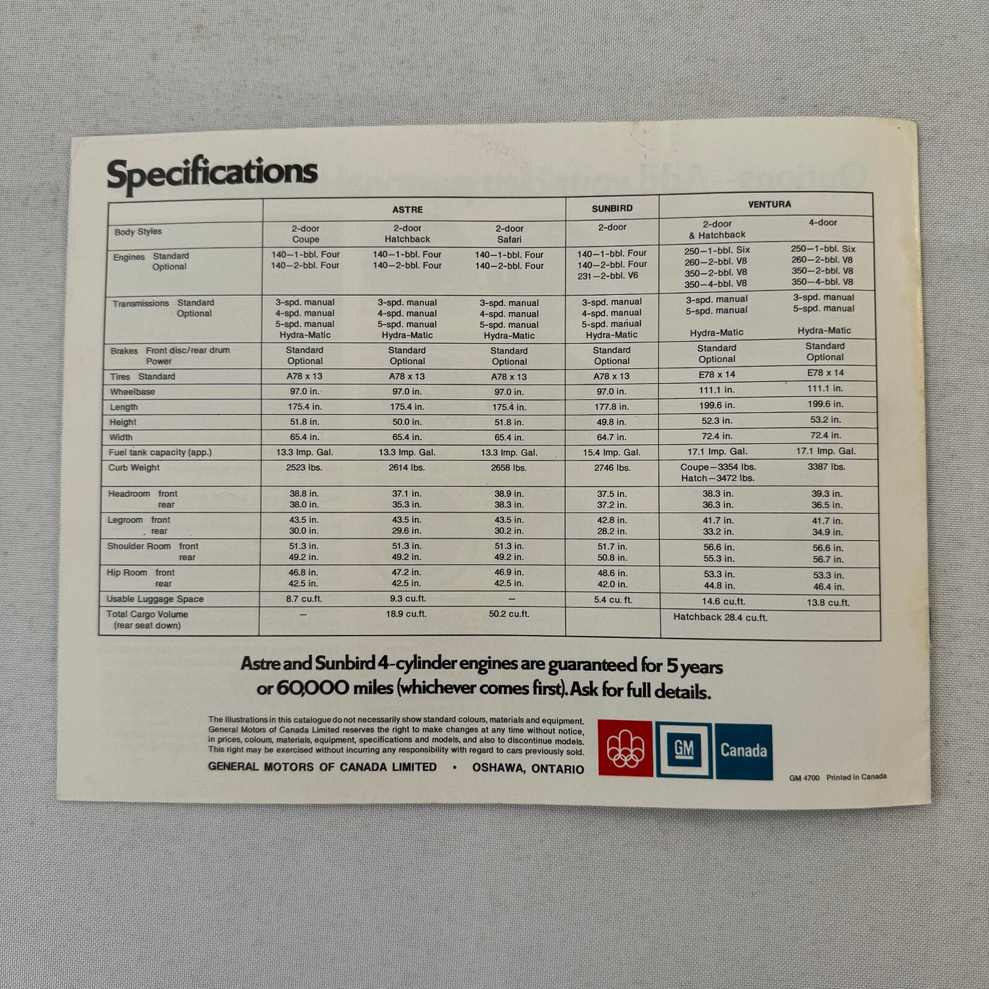 1976 Pontiac Sales Brochure Catalog Sunbird Ventura Astre Vintage Advertising