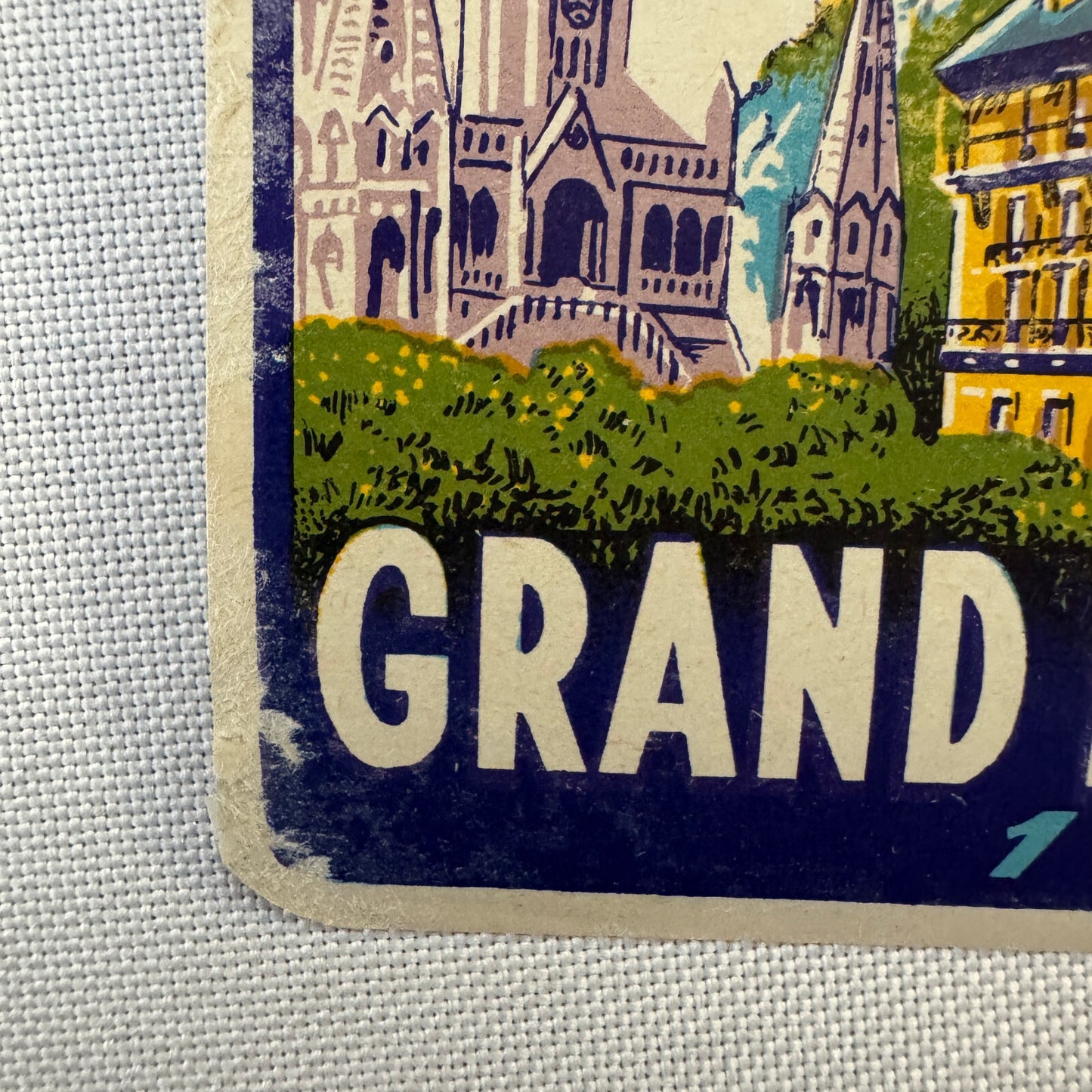 Vintage Travel Label Grand Hotel de la Grotte Lourdes France French