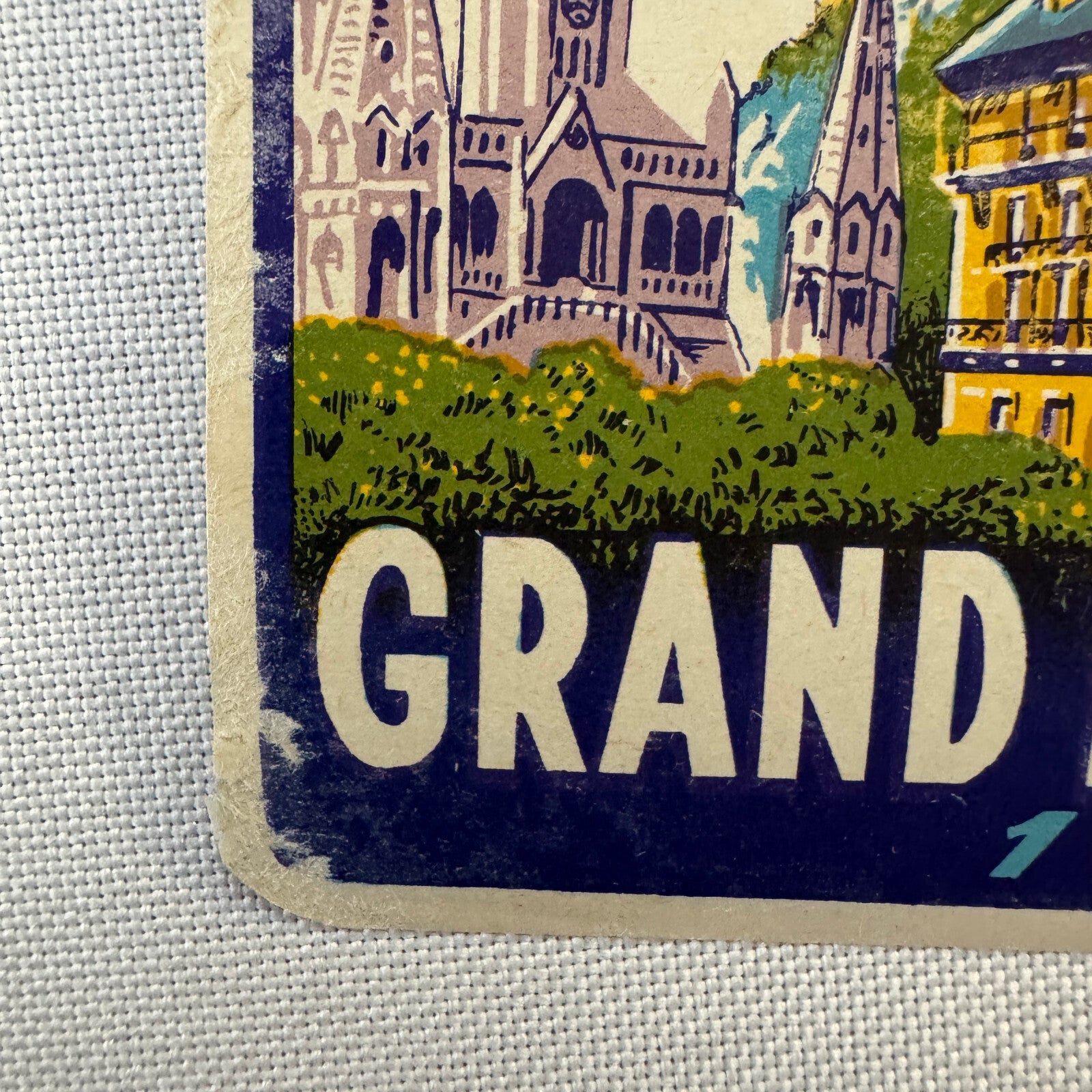 Vintage Travel Label Grand Hotel de la Grotte Lourdes France French