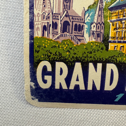 Vintage Travel Label Grand Hotel de la Grotte Lourdes France French