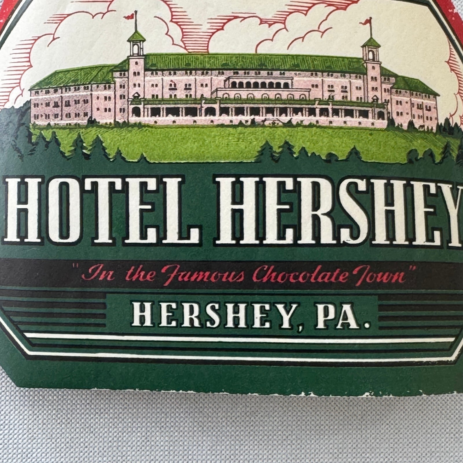 Vintage Hotel Travel Luggage Label Hotel Hershey PA Pennsylvania Chocolate