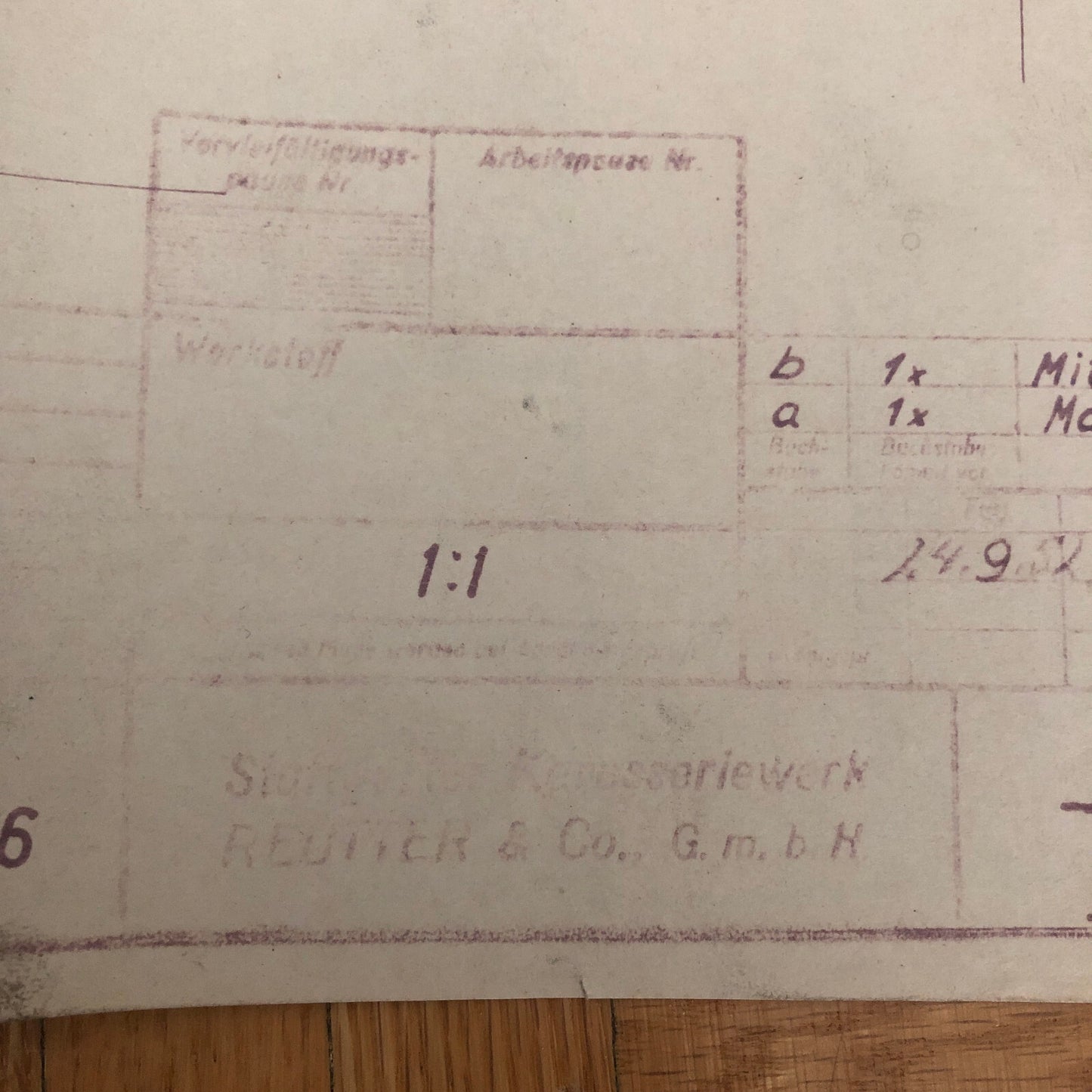 Vintage Porsche Reutter & Co Coachbuilder Factory Part Blueprint Document German