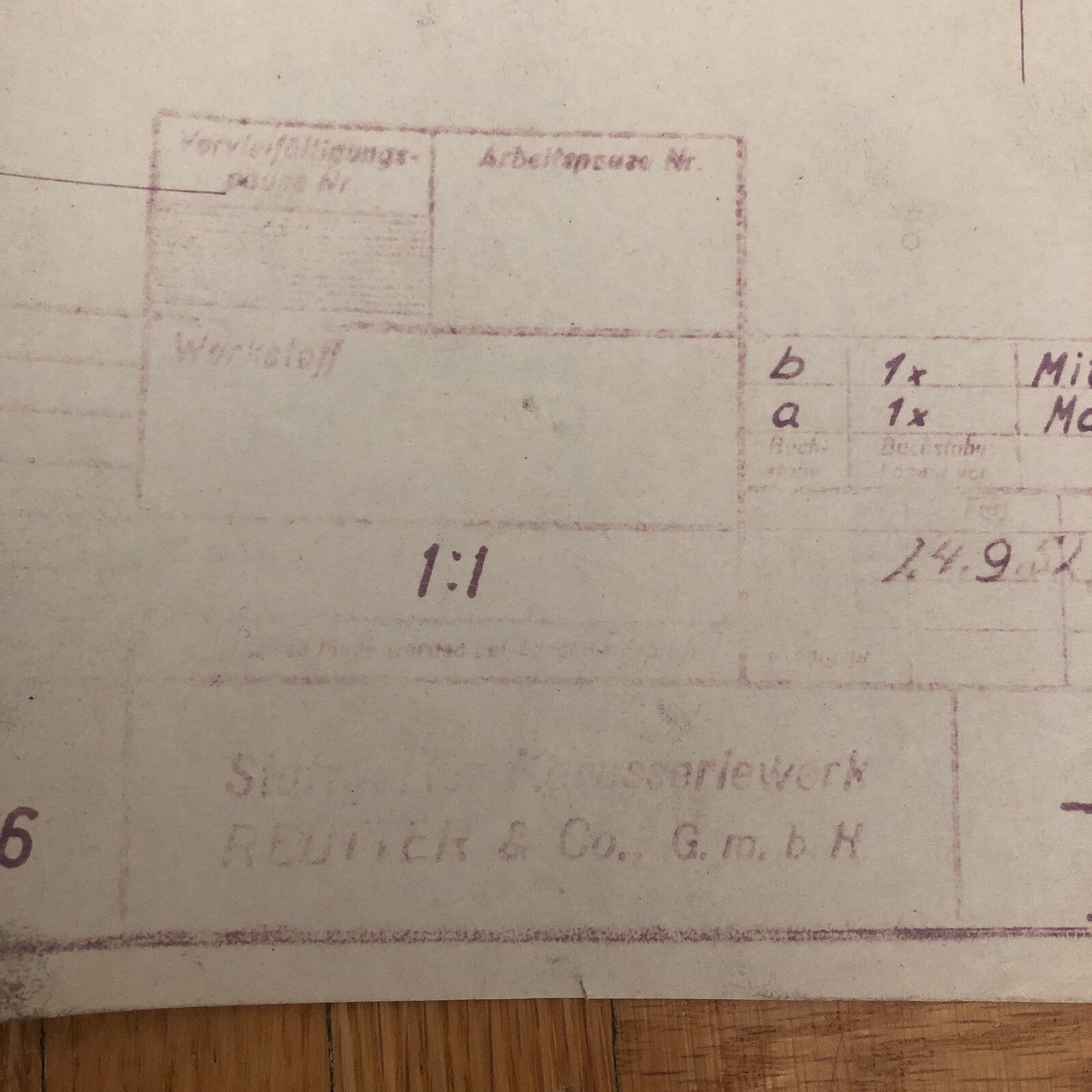 Vintage Porsche Reutter & Co Coachbuilder Factory Part Blueprint Document German