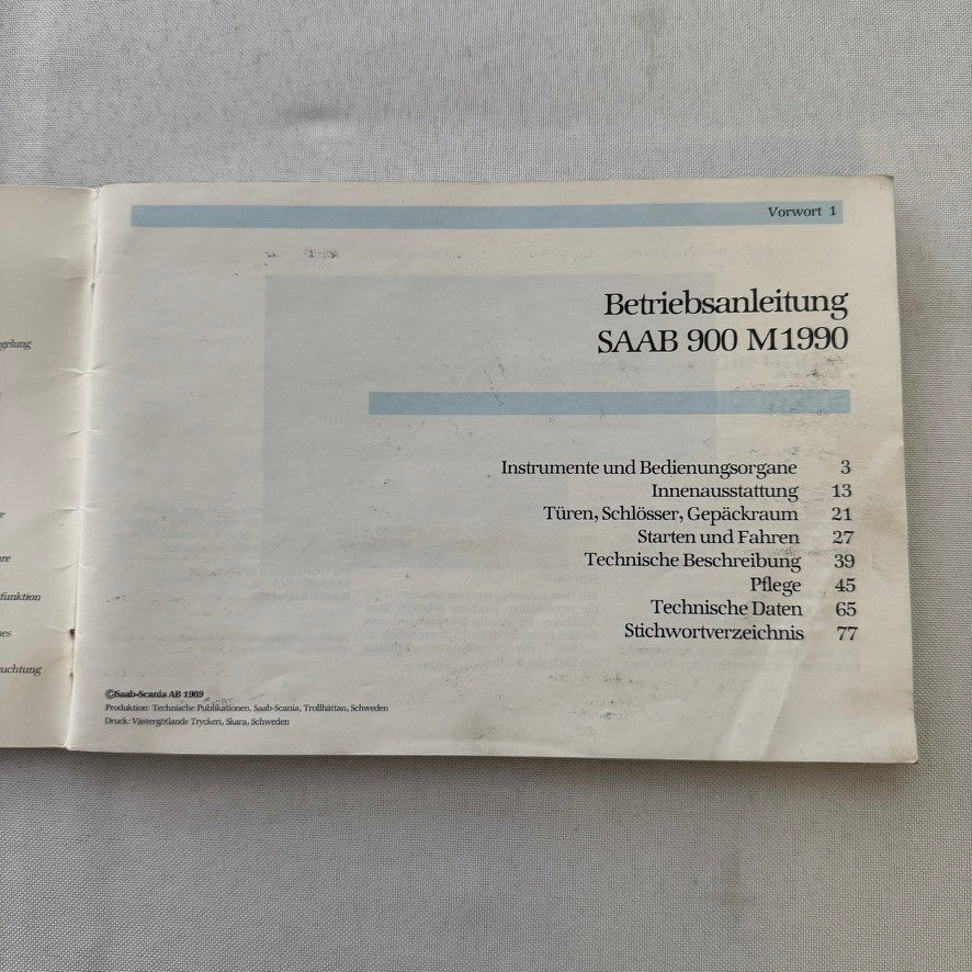 1990 Saab 900 Owners Manual Instruction Guide Book Saab SPG Turbo GERMAN