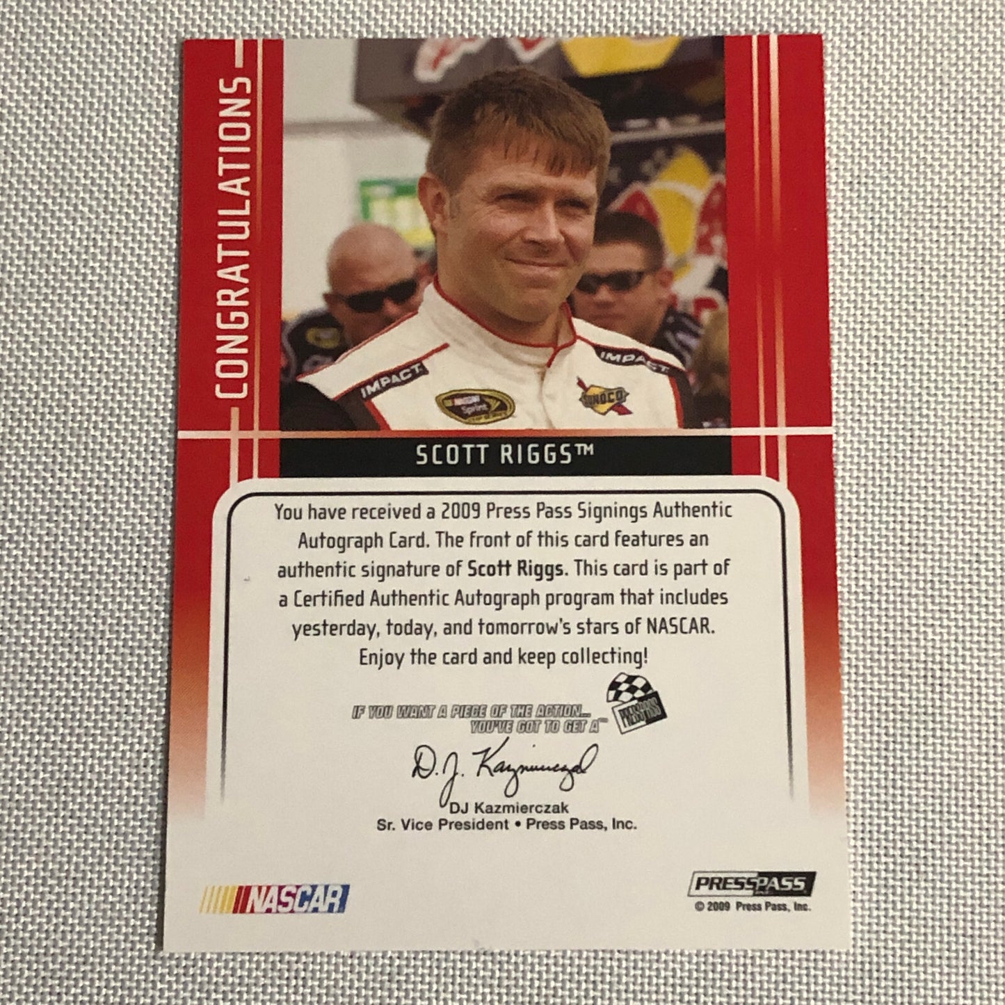 2009 Press Pass Signings Scott Riggs Auto Autograph Signed Card NASCAR