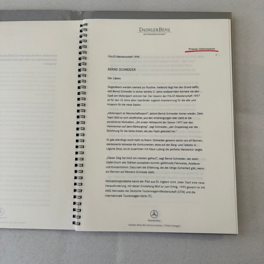 1998 Mercedes CLK GTR GT Racing Press Kit Photos Mark Webber Driver GERMAN
