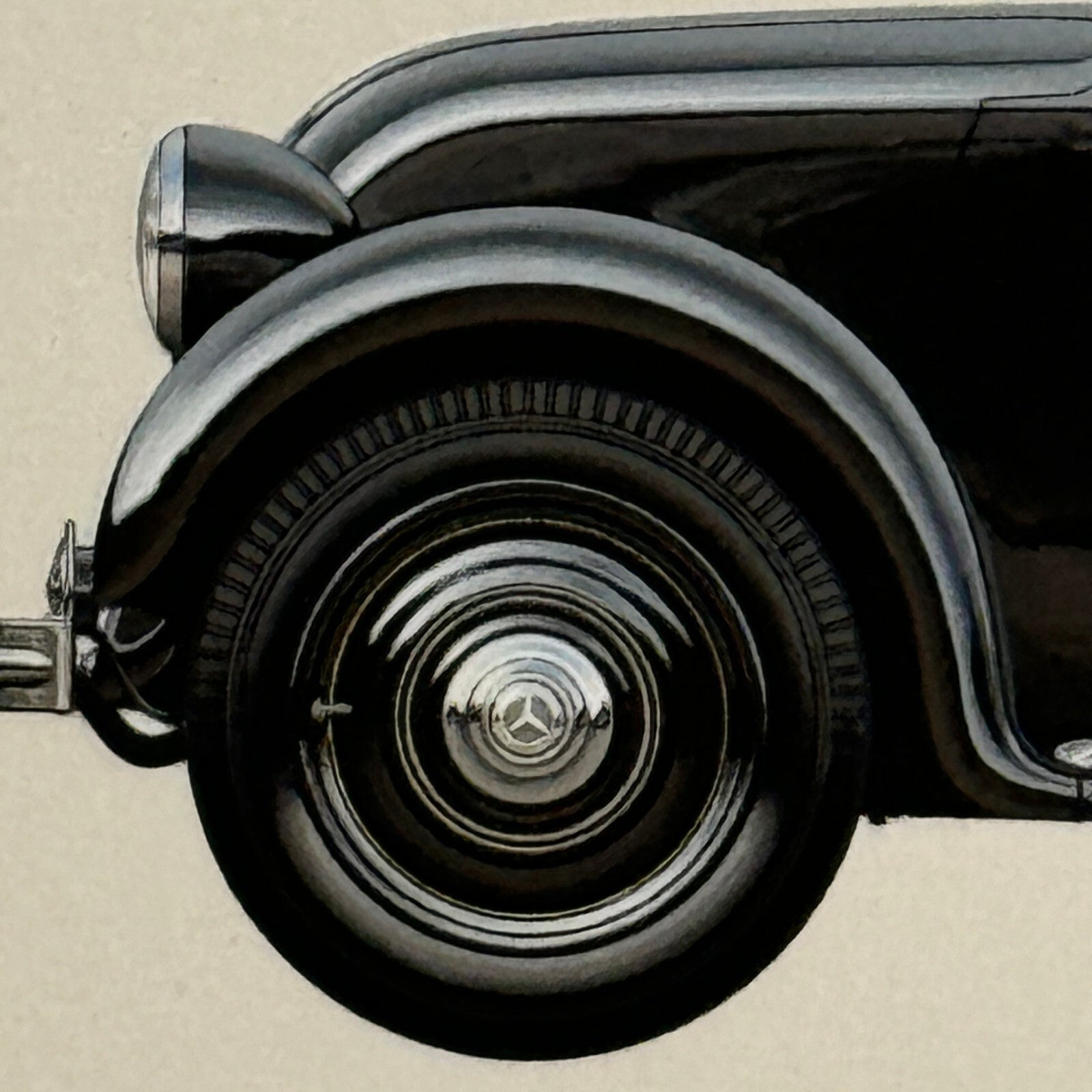 1934 Mercedes Benz 130 W23 Car Illustration Art Drawing Hand Drawn Vintage