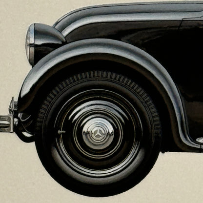1934 Mercedes Benz 130 W23 Car Illustration Art Drawing Hand Drawn Vintage