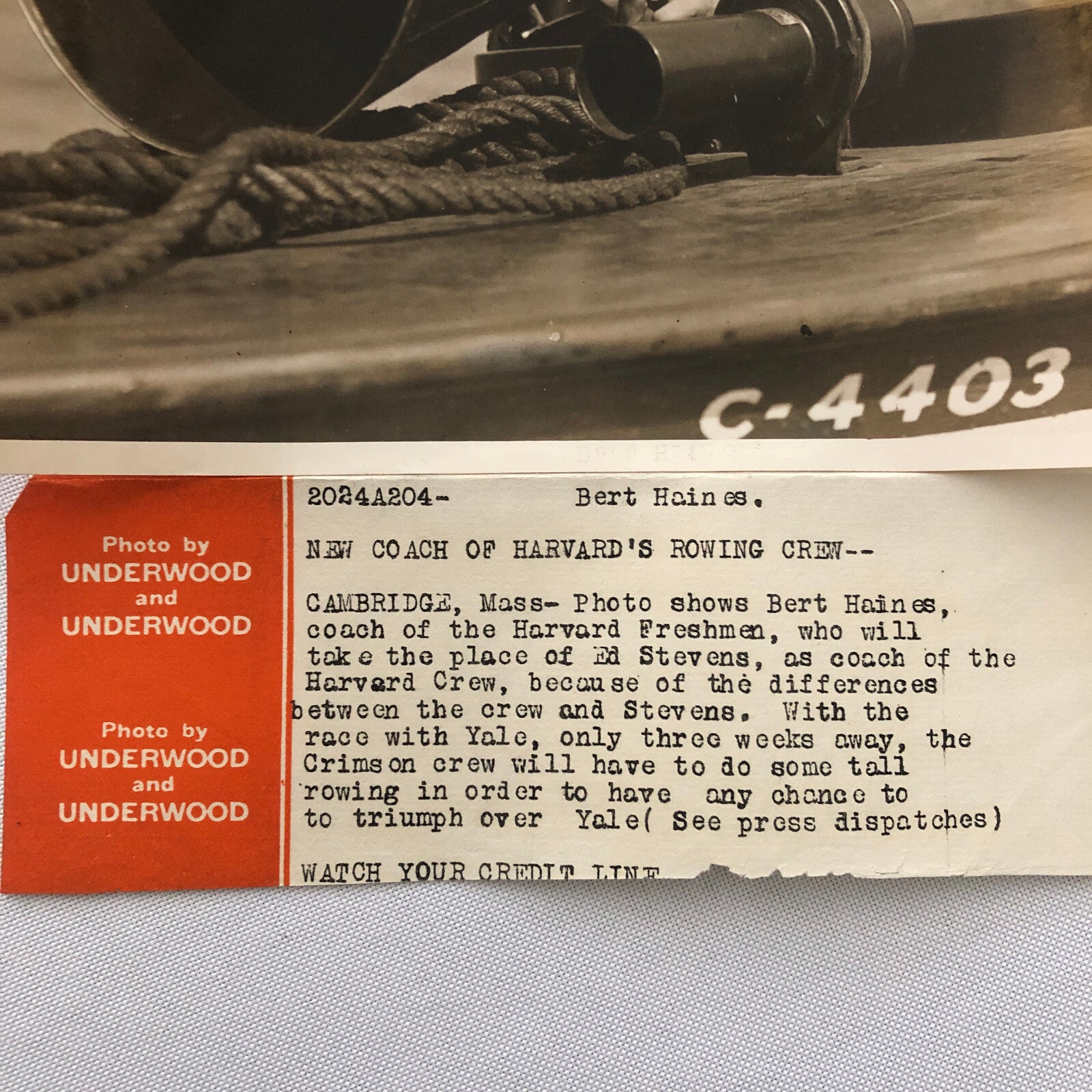 Press Photo Photograph Harvard Rowing Team Coach Haines Underwood and Underwood
