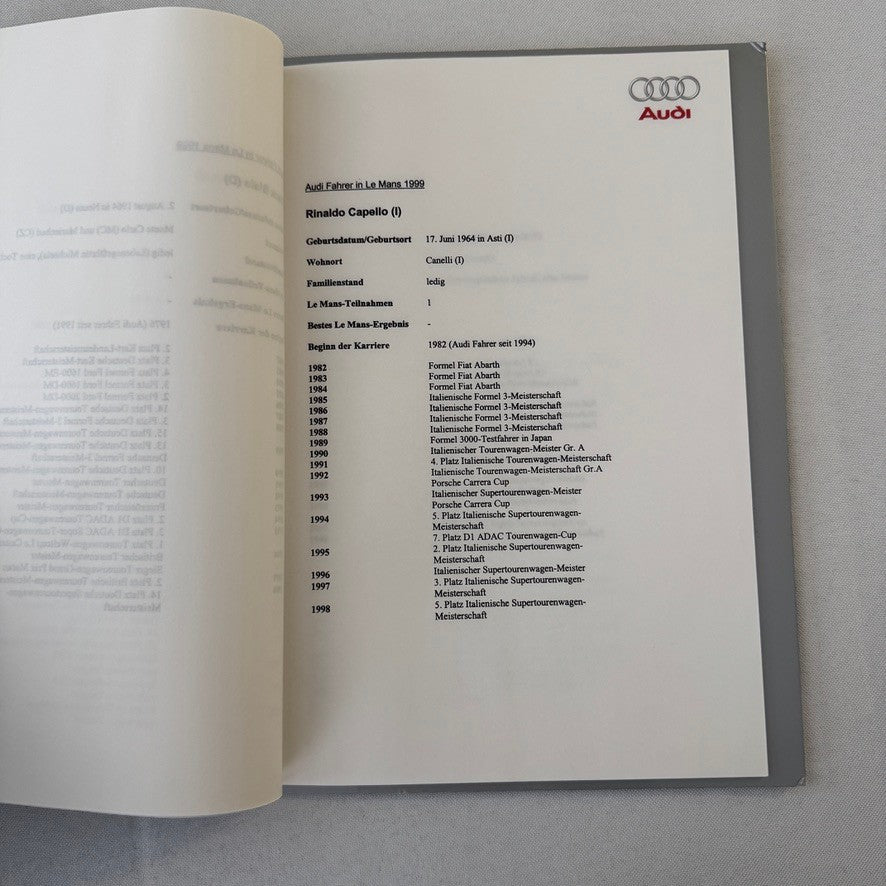 1999 Audi 24 Hours of LeMans Racing Team Press Kit Photos Brochure GERMAN