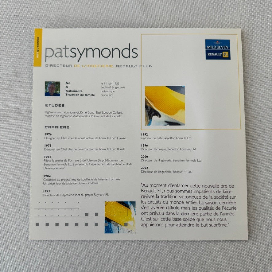2002 Renault Mild Seven F1 Formula One Team Press Kit Brochure CD