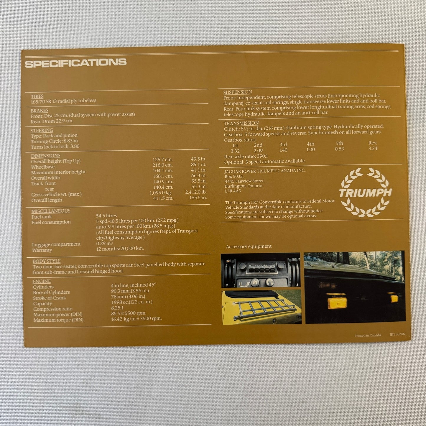 Triumph TR7 Convertible Brochure Car Advertising Catalog Canadian Market