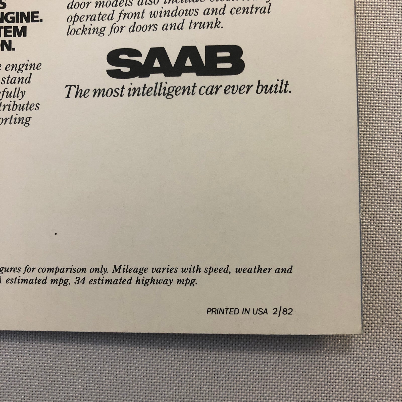 1982 Saab 900 Turbo Sales Brochure Catalog Advertising