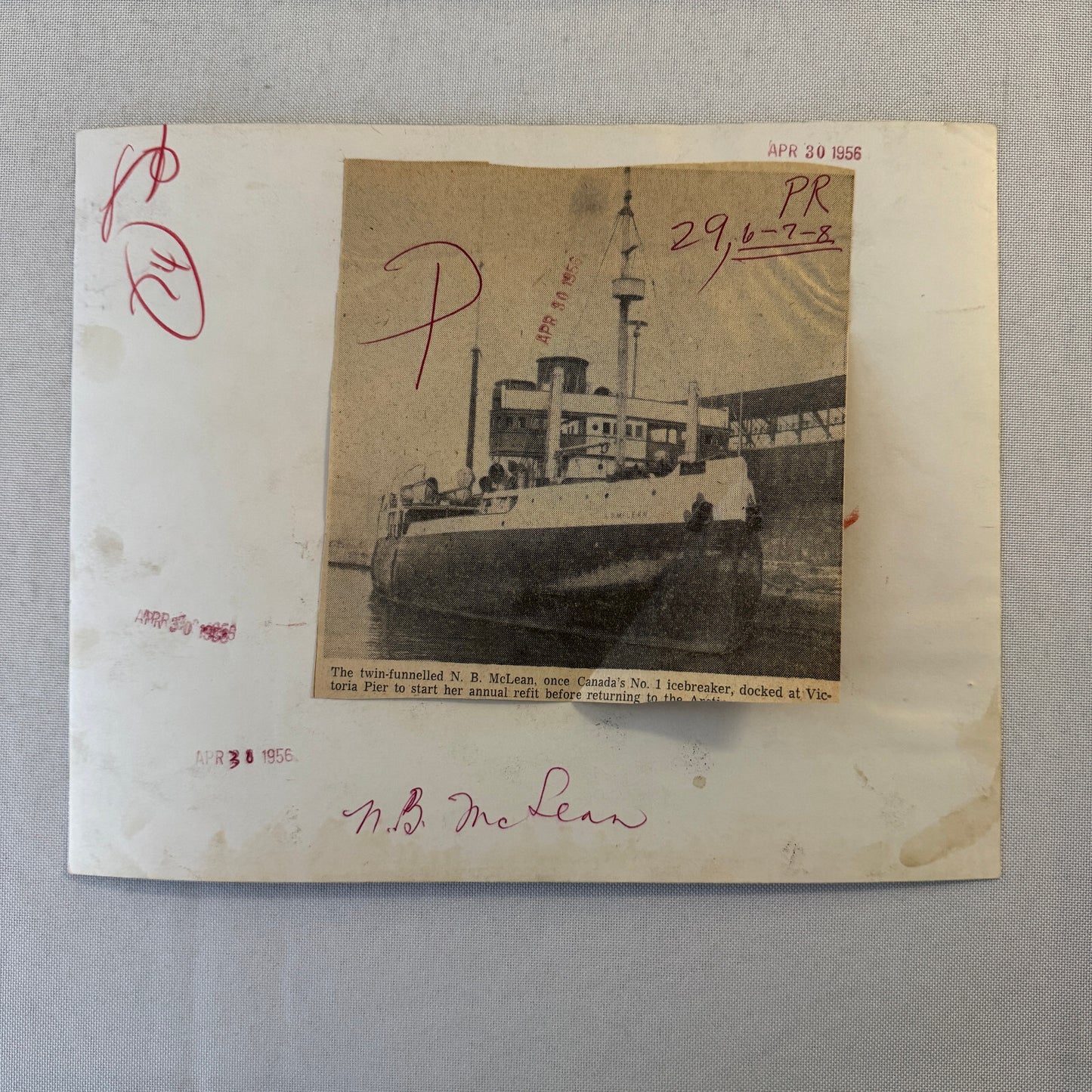 Vintage Ship Boat Photo Photograph Print NB McLean Icebreaker 1956