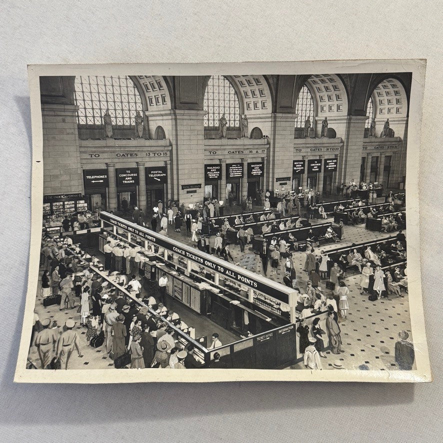 Vintage Train Station Railroad Photograph Washington DC Crowd People Photo Print