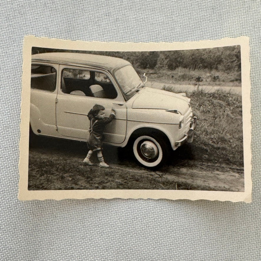 Child with Fiat 600 Car Photo Photograph Print Snapshot Lot 4x Vintage