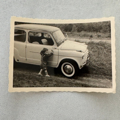 Child with Fiat 600 Car Photo Photograph Print Snapshot Lot 4x Vintage