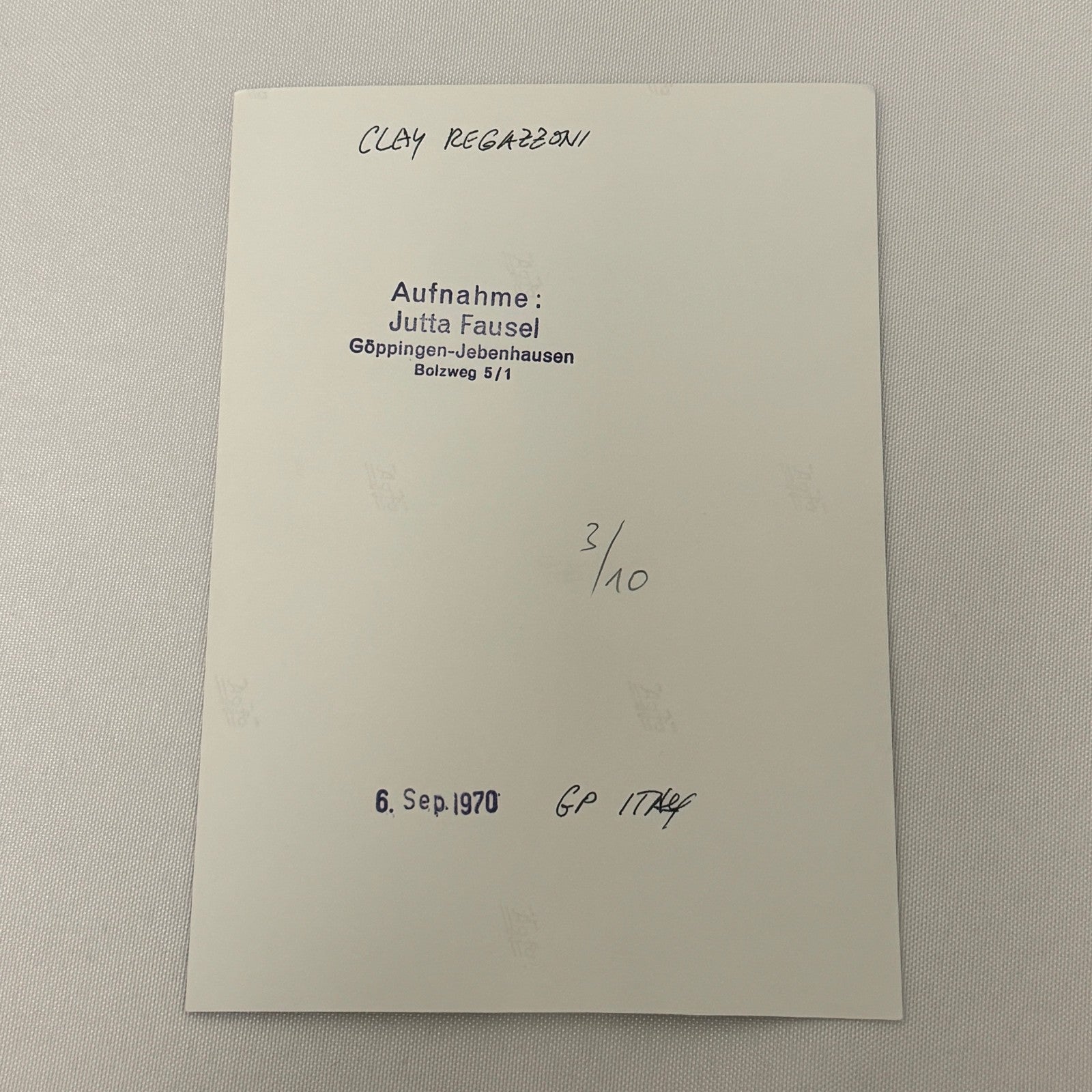 Vintage Racing Photo 1970 Italian Grand Prix Driver Clay Regazzoni Motorsport