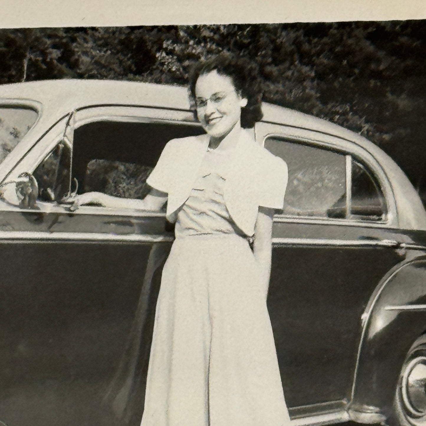 Vintage Automobile Photo Photograph Print Snapshot Woman with Car