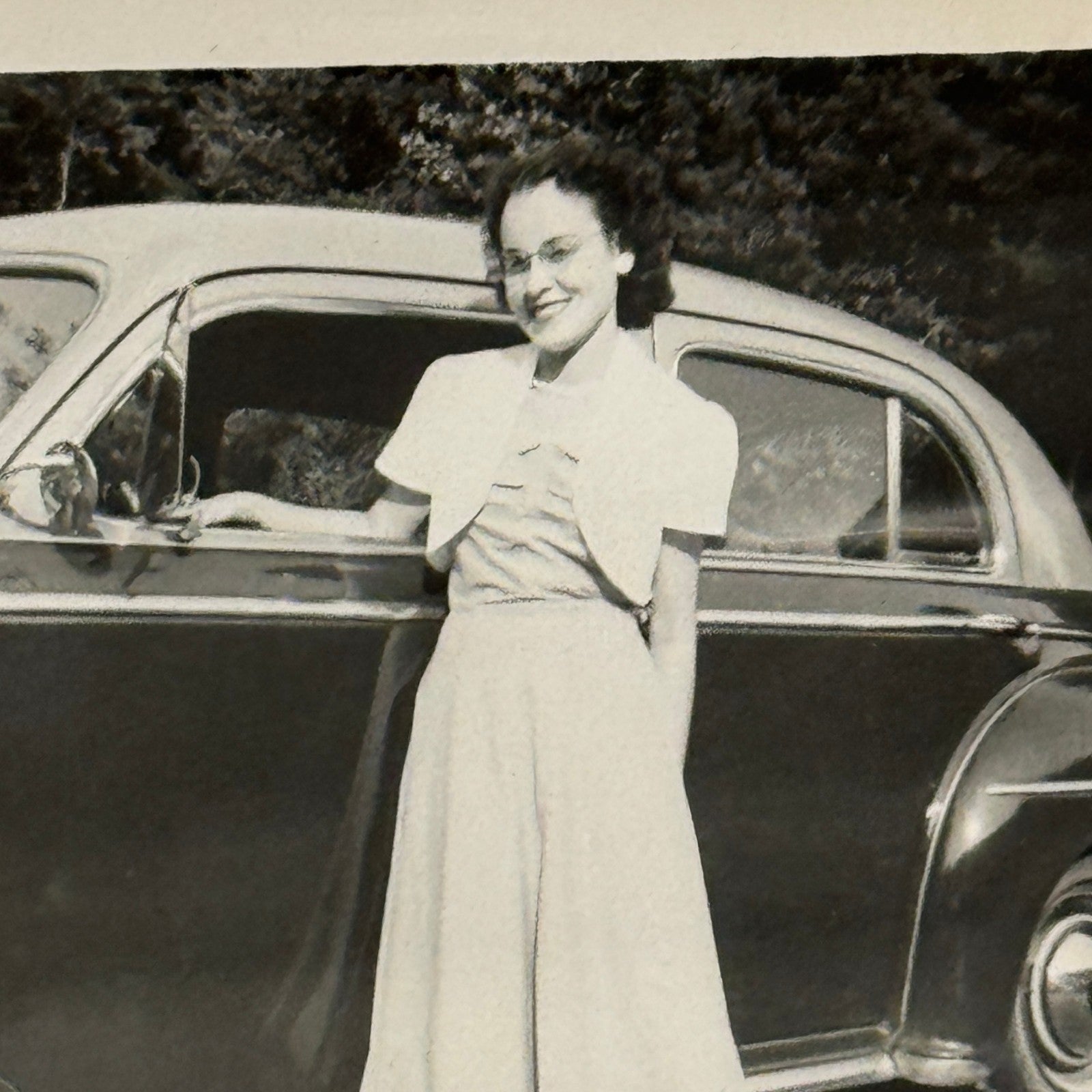 Vintage Automobile Photo Photograph Print Snapshot Woman with Car