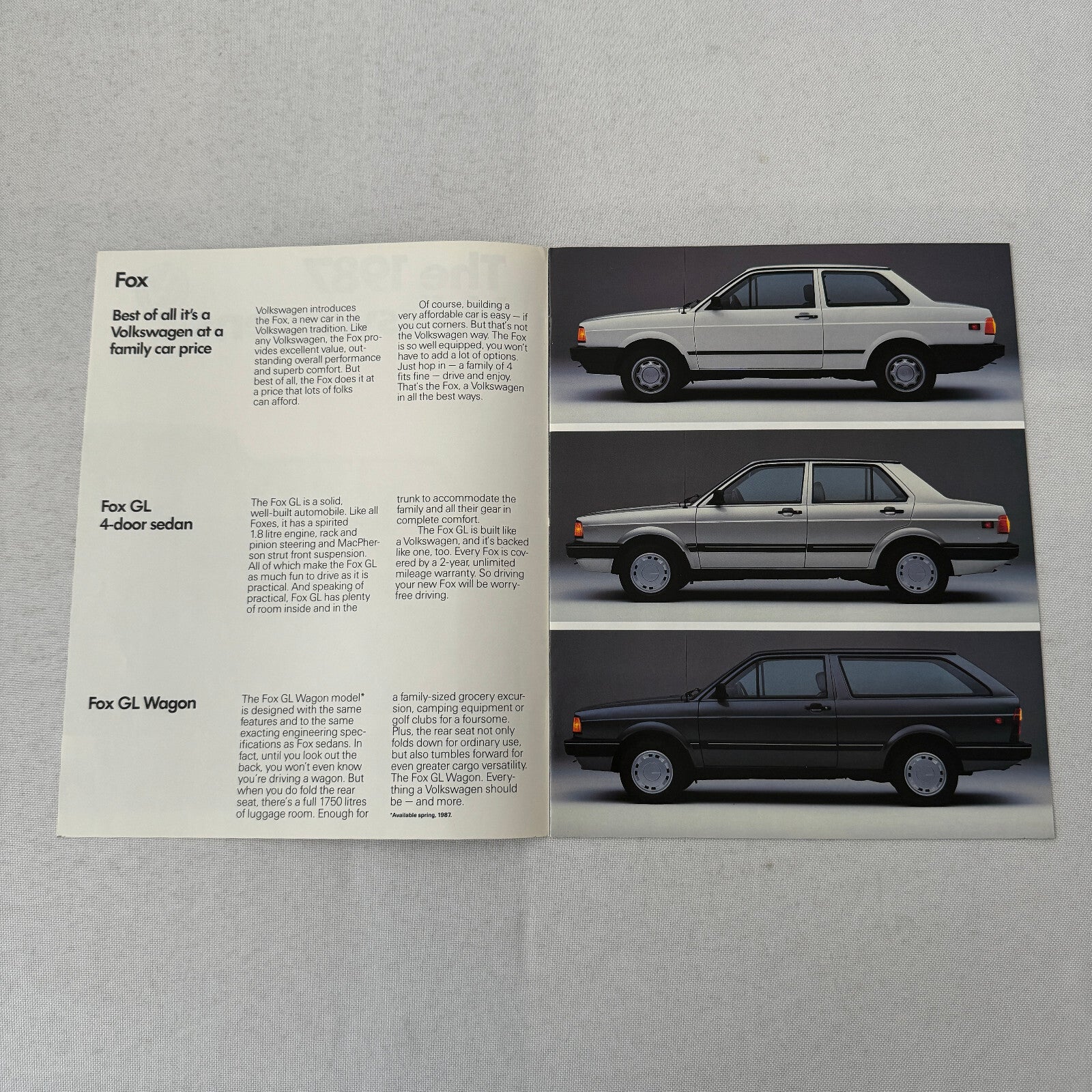 1987 Volkswagen VW Car Sales Brochure Catalog Scirocco Jetta Cabriolet Golf Fox