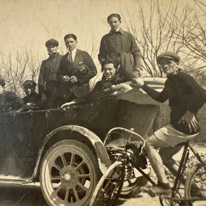 Vintage Italian Real Photo Postcard Post Card RPPC Automobile People Car Bicycle