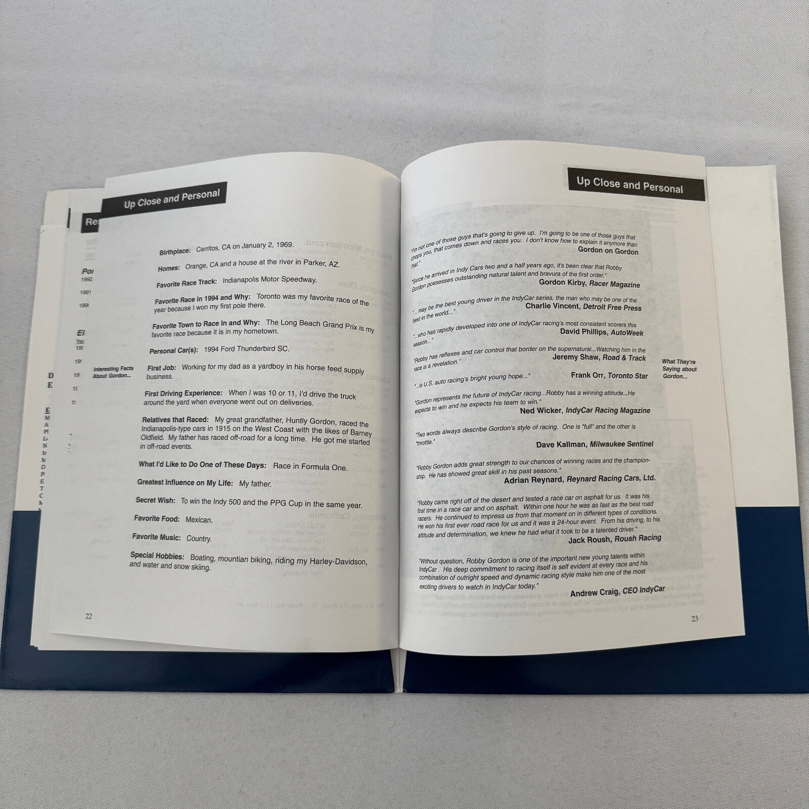 1995 Robby Gordon Valvoline Racing PPG Indy Car Press Kit Brochure 35mm Slides