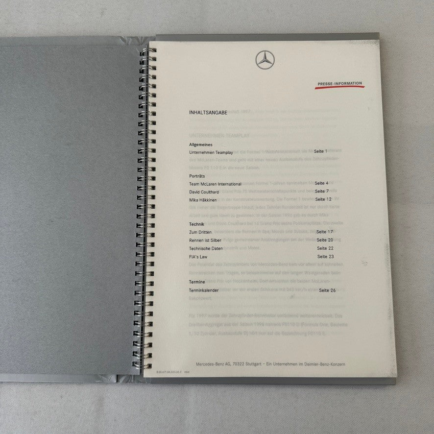1997 Mercedes Marlboro F1 Formula One Racing Press KIt Mika Hakkinen Coulthard