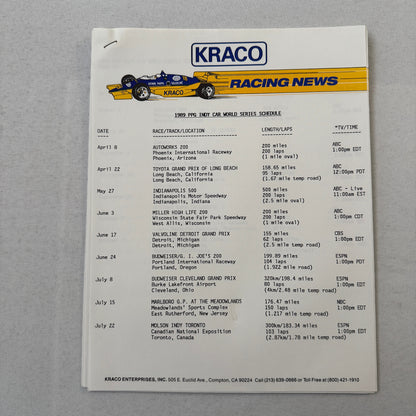 1990 Bobby Rahal Kraco Racing Press Kit Brochure Photos Lola Chevrolet Indy Car
